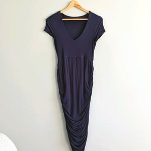 Navy blue Stork & Babe maternity v-neck dress